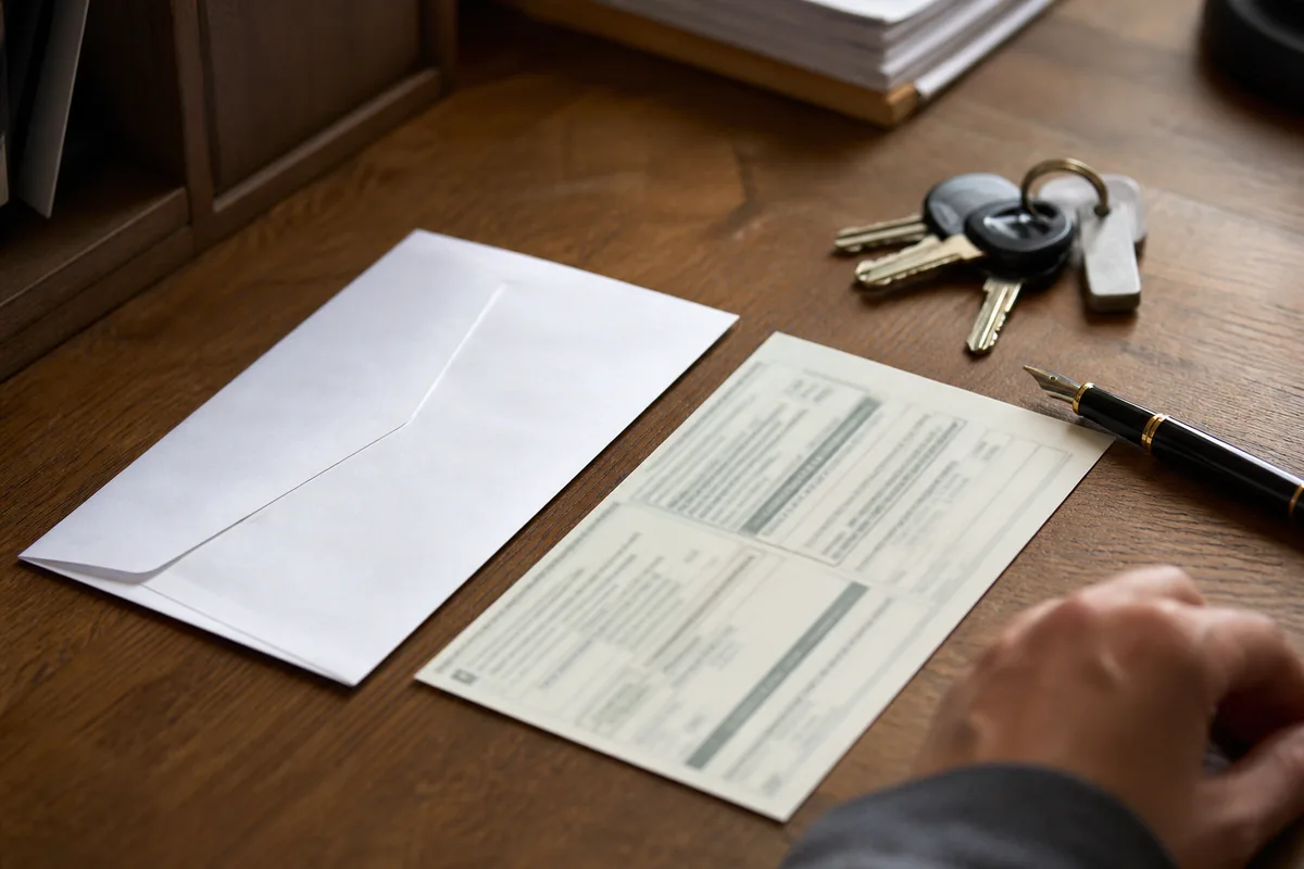 Courrier recommandé de congé pour vente posé sur une table avec un accusé de réception